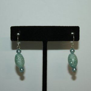 Pretty silver and light blue beaded dangle earrings 1.25"